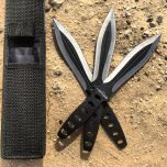 8" Black & Sliver Blade 3 Pc Throwing Knives with Sheath