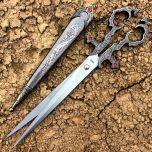 10.5" Renaissance Scissors Dagger Dark Silver Color Handle with Sheath