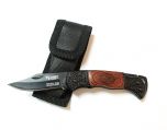 5.25" Mini Tactical Team Wood & Black Handle Design Folding Knife with Pouch
