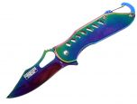 6.5" Defender Xtreme Spring Assisted Refelctive Multi-Color Knife with Keychain Clip