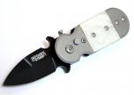 5" (S/A) Black & White Color Mini Push Button Knife Metal Handle W/Belt Clip
