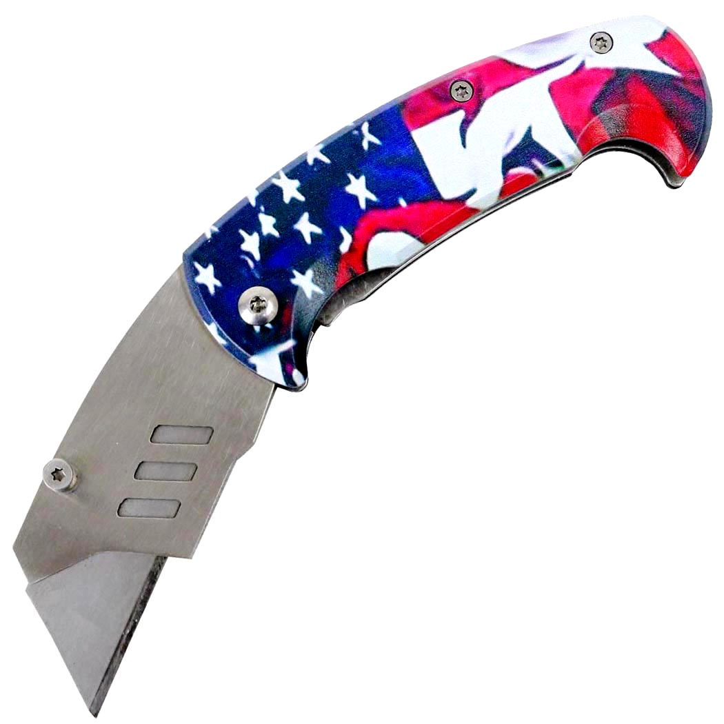 Defender 6 Box Cutter Knife Flag Handle Replaceable Blade Pocket Folding  Knives