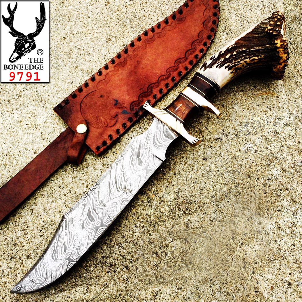 Damascus Hunting Knife Bone Handle