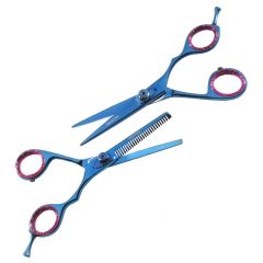 Professional Hair Cutting Blue Color Razor Edge Barber & Thinning Scissors 2 pc
