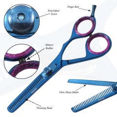 Blue Color Professional Hair Cutting Razor Edge Thinning Scissors 6.5"