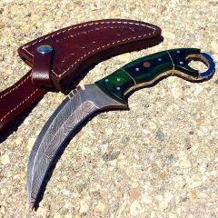 TheBoneEdge 8.5" Damascus Blade Hunting Knife Wood Handle With Leather Sheath