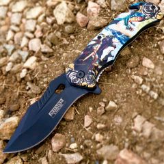 Defender-Xtreme 8.5" Queen Dragon Spring Assisted Folding Knife With Belt Clip