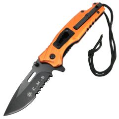 Defender Tactical Orange & Black 8" Spring Assisted Folding Knife Stainless Steel