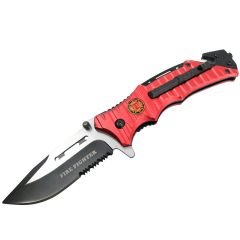 Defender Tactical 8" Spring Assisted Folding Knife Stainless Steel Red