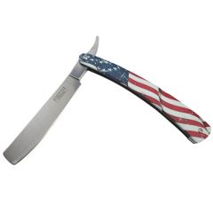 Defender-Xtreme 10" Straight Razor USA Flag Folding Knife 3CR13 Stainless