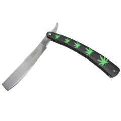 Defender-Xtreme 10" Straight Razor Green Leaf Folding Knife 3CR13 Stainless