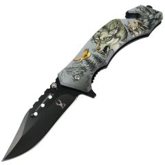 TheBoneEdge 8" Wolf Wildlife Folding Knife Spring Assisted Staineless Steel