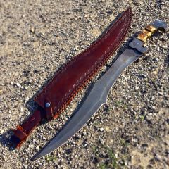 TheBoneEdge 22.5" Damascus Steel Hand Forged Sword Horn Handle Full Tang