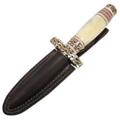 TheBoneEdge Twist Kris Triangle Blade 11" Dagger Damascus Steel Bone Handle