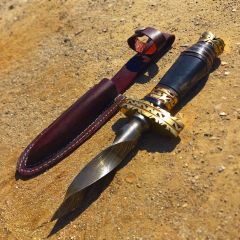 TheBoneEdge Twist Kris Triangle Blade 11" Dagger Damascus Steel Black Bone Handle