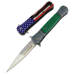 8.5" Spring Assisted Folding Knife Rescue Stainless Steel Unique Art Handle Green