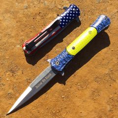 8.5" Spring Assisted Folding Knife Rescue Stainless Steel Unique Art Handle Yellow