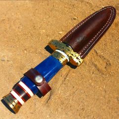 TheBoneEdge Twisted Dagger Hand Made Damascus Steel 10.5" Kris Blade Blue Marble