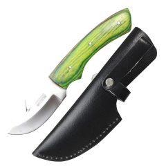 Defender-Xtreme 8" Green Wood Handle Stainless Steel Hook Blade Hunting Knife With Sheath