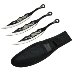 Defender-Xtreme 3 PCs 7" Throwing Knives Set Two Tone Blade with Dragon Printing