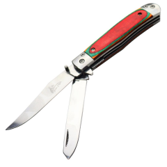 TheBoneEdge 7.5" Double Blade Multi Pakkawood Handle Steel Bolster Pocket Folding Knife
