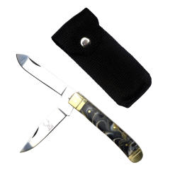 TheBoneEdge 8" Black Resin Handle Practical Dual-Bladed Folding Pocket Knife