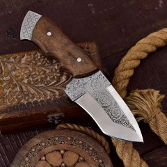 TheBoneEdge 9.5" Full Tang Custom Hand Made J2 Steel Engraved Blade & Handle Hunting knife With Sheath