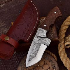 TheBoneEdge 9.5" Full Tang Engraved Blade & Handle Custom Hand Made Hunting knife With Sheath