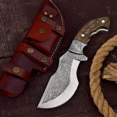 TheBoneEdge 11" Full Tang Custom Hand Made Engraved Blade & Handle Tracker Hunting knife With Sheath