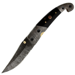 TheBoneEdge 7.5"" Damascus Blade Hand Made Folding Knife Resin Handle With Damascus Bolster
