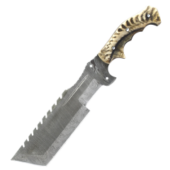 TheBoneEdge 13"" Ram Handle Damascus Blade Hand Made Tracker Hunting knife With Sheath