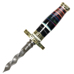 TheBoneEdge 11"" Twist Kris Triangle Blade Dagger Damascus Steel Multi Resin Handle