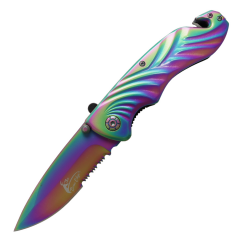 TheBoneEdge 8.5"" Rainbow Color Drop Point Blade Spring Assisted Folding Knife