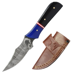 TheBoneEdge 6.5" Black & Blue Resin Handle Damascus Blade Hunting Knife Hand Made Knife