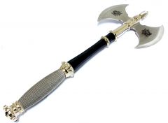 21"  Medieval Double Blade Stainless Steel Axe With Wall Plaque