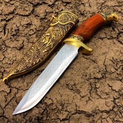 11" Dagger with Sheath Gold Color & Eagle Design 