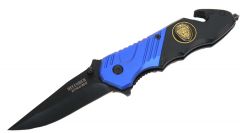 7 5/8"  Blue & Black Folding Knife Heavy Duty Steel New w/ Police Plate