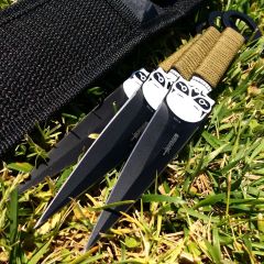 Set of 3 Throwing Knives with a Skull Design & Sheath