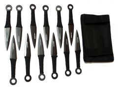 Set of 12 Black Throwing Knives 6" with Black Handle & Sheath