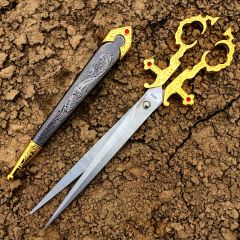 10.5" Renaissance Scissors Dagger Gold Color Handle with Sheath