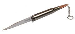 9.5" 50 Caliber Bullet Spring Assisted Knife Gray Color Metal Handle with Keychain