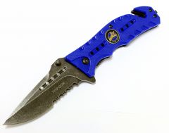 8" Top Gun Collection Blue Folding Spring Assisted Knife Full  with Belt Clip