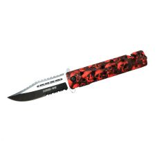 8.5" Zombie War Red & Black Skull Design Spring Assisted Knife with Belt Clip