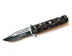 8.5" Zombie War Gray & Black Skull Design Spring Assisted Knife with BeCliplt 