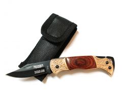 5.25" Mini Tactical Team Wood & Bronze Handle Design Folding Knife with Pouch