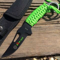 8.25" Zomb-War Hunting Knife Full Tang with Green Nylon Wrapped Handle