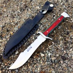10" Defender Xtreme Hunting Knife with Multi-Color wood Handle and Leather Sheath