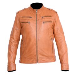 New Mens Genuine Sheep Skin Leather Fashion Jacket Brown 4 Zipped chest Pocket