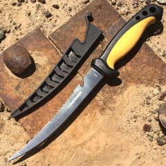 11.5" Defender Comfort Yellow Grip Fish Fillet Knife with Serrated Edge Blade