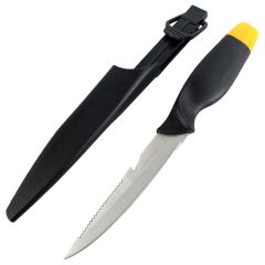 Defender 10.5" Fishing Comfort Yellow Fillet Knife with Serrated Edge & Sheath